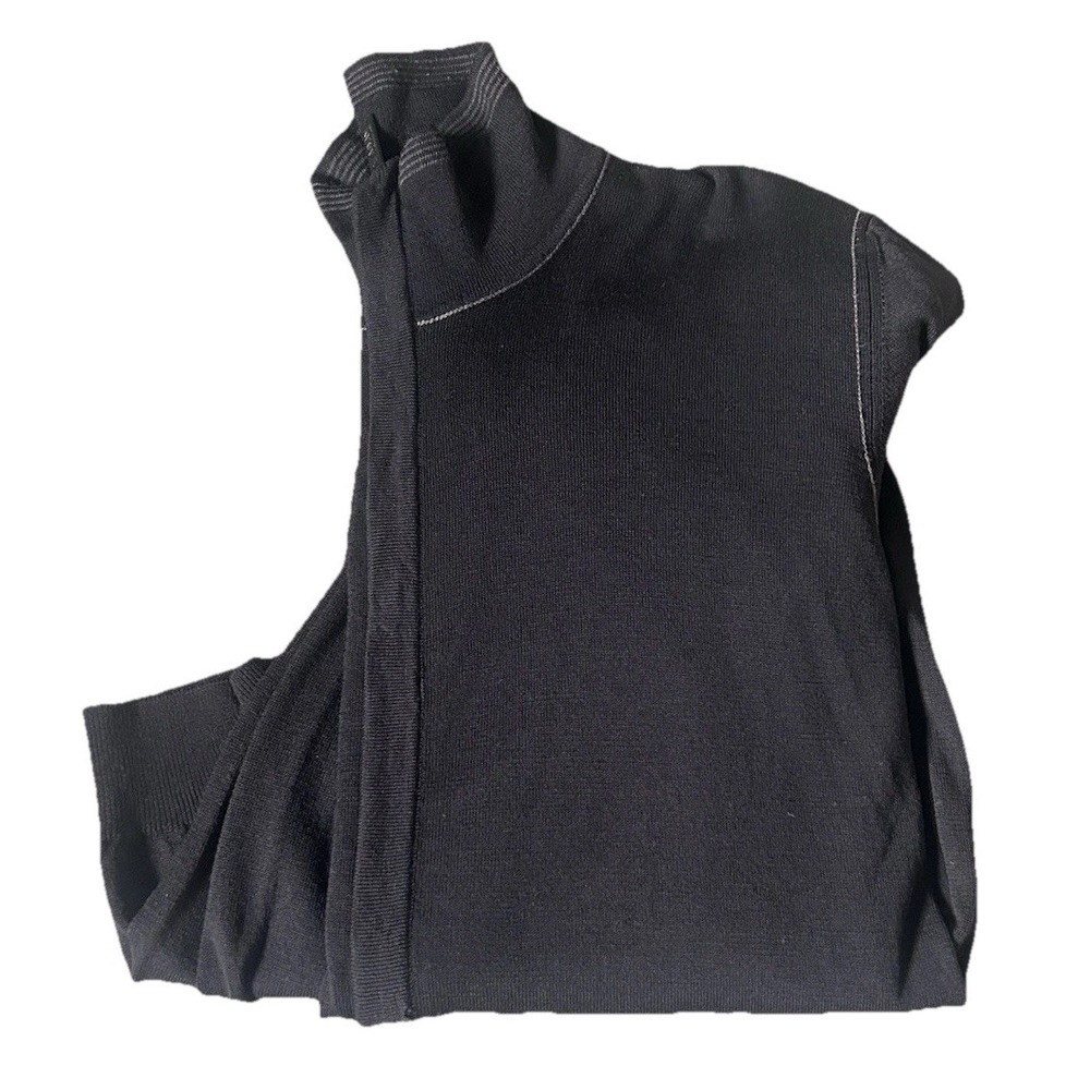 Armani Fine Wool Full Zip Black Sweater Men's Detailed Stitching Luxury Mock